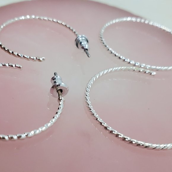 ๐ค BUNDLE TO SAVE ๐ค Forever 21 2-Pair Twisted Silvertone Hoop Earrings - Picture 3 of 5